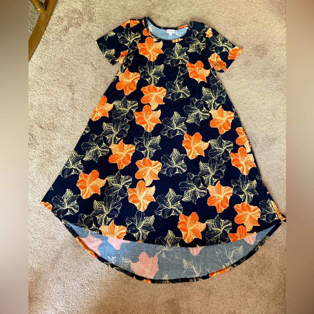 Just lovely dress longer in back great vibrant colors and so versatile ex cond